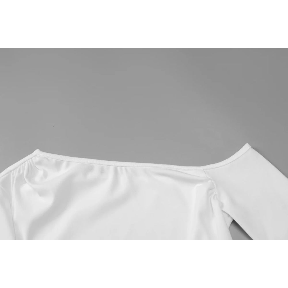 Dulzura - minivestido Irregular ajustado fruncido de manga larga con hombros inclinados para mujer, vestido informal Sexy liso para fiesta y Club, ropa de otoño - VibraStore
