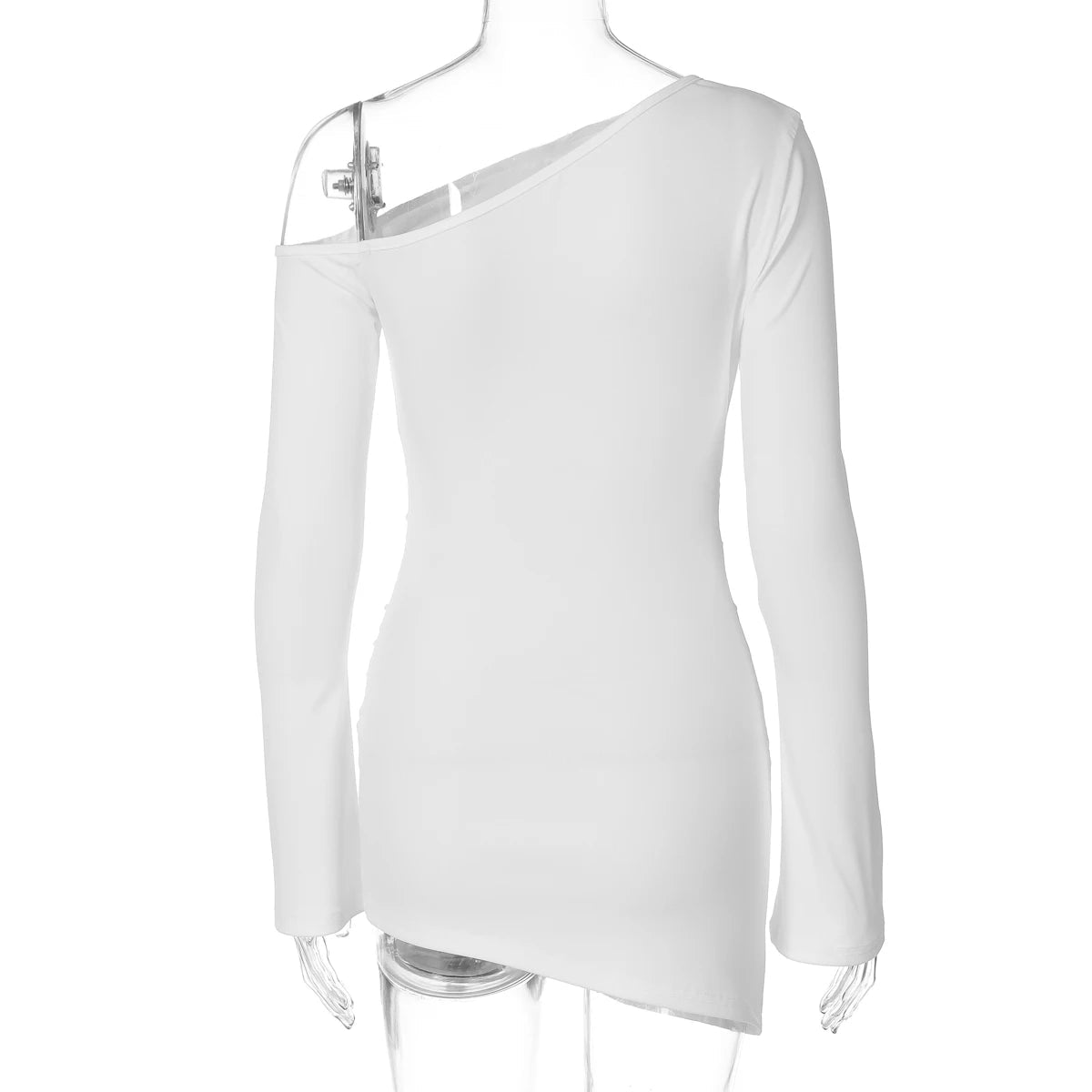Dulzura - minivestido Irregular ajustado fruncido de manga larga con hombros inclinados para mujer, vestido informal Sexy liso para fiesta y Club, ropa de otoño - VibraStore