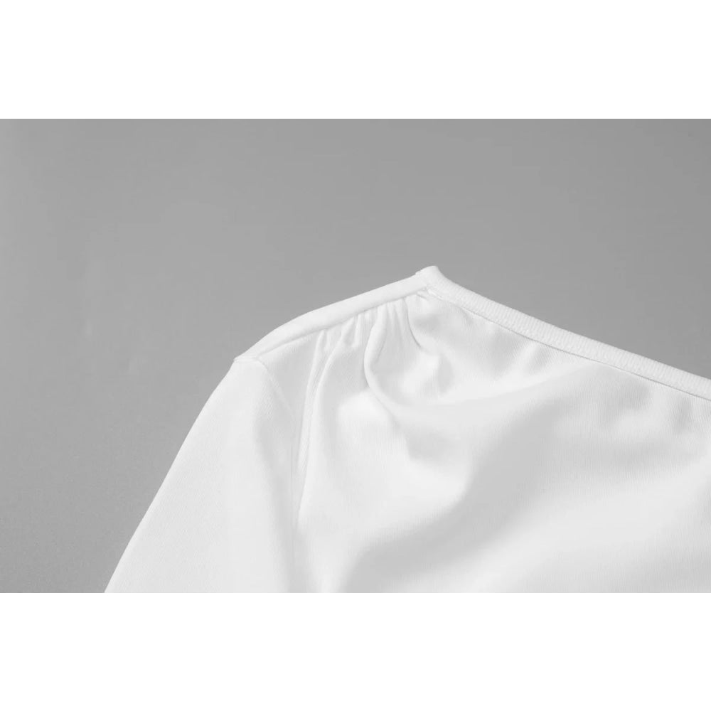 Dulzura - minivestido Irregular ajustado fruncido de manga larga con hombros inclinados para mujer, vestido informal Sexy liso para fiesta y Club, ropa de otoño - VibraStore
