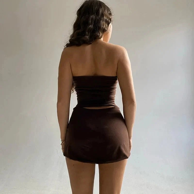 Dulzura - Tops de tubo para mujer, minifaldas para fiesta y Club, conjuntos de dos piezas a juego, trajes de vacaciones, artículos al por mayor para negocios, primavera 2025 - VibraStore