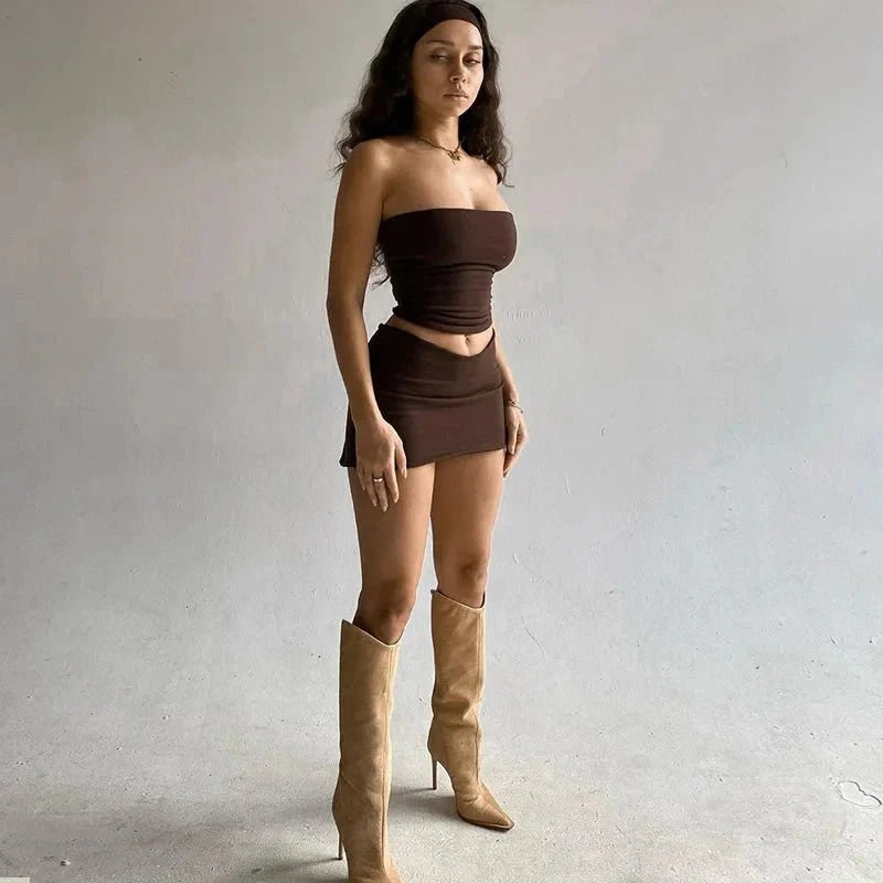 Dulzura - Tops de tubo para mujer, minifaldas para fiesta y Club, conjuntos de dos piezas a juego, trajes de vacaciones, artículos al por mayor para negocios, primavera 2025 - VibraStore
