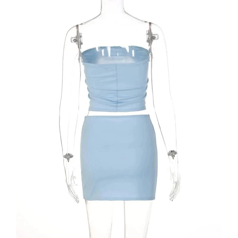 Dulzura - Tops de tubo para mujer, minifaldas para fiesta y Club, conjuntos de dos piezas a juego, trajes de vacaciones, artículos al por mayor para negocios, primavera 2025 - VibraStore