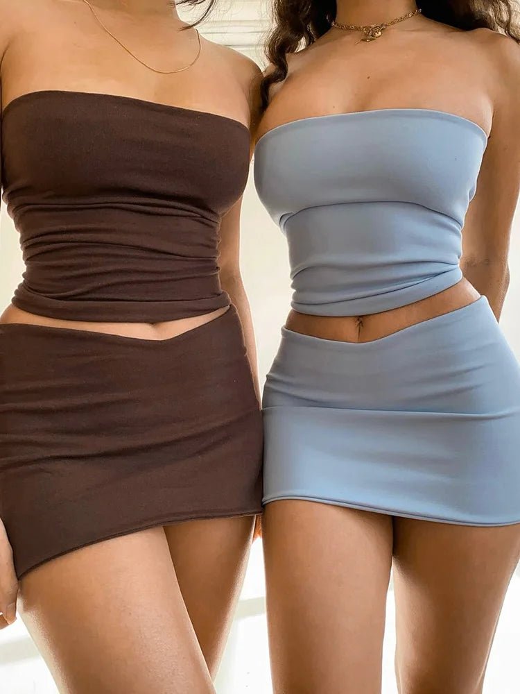 Dulzura - Tops de tubo para mujer, minifaldas para fiesta y Club, conjuntos de dos piezas a juego, trajes de vacaciones, artículos al por mayor para negocios, primavera 2025 - VibraStore