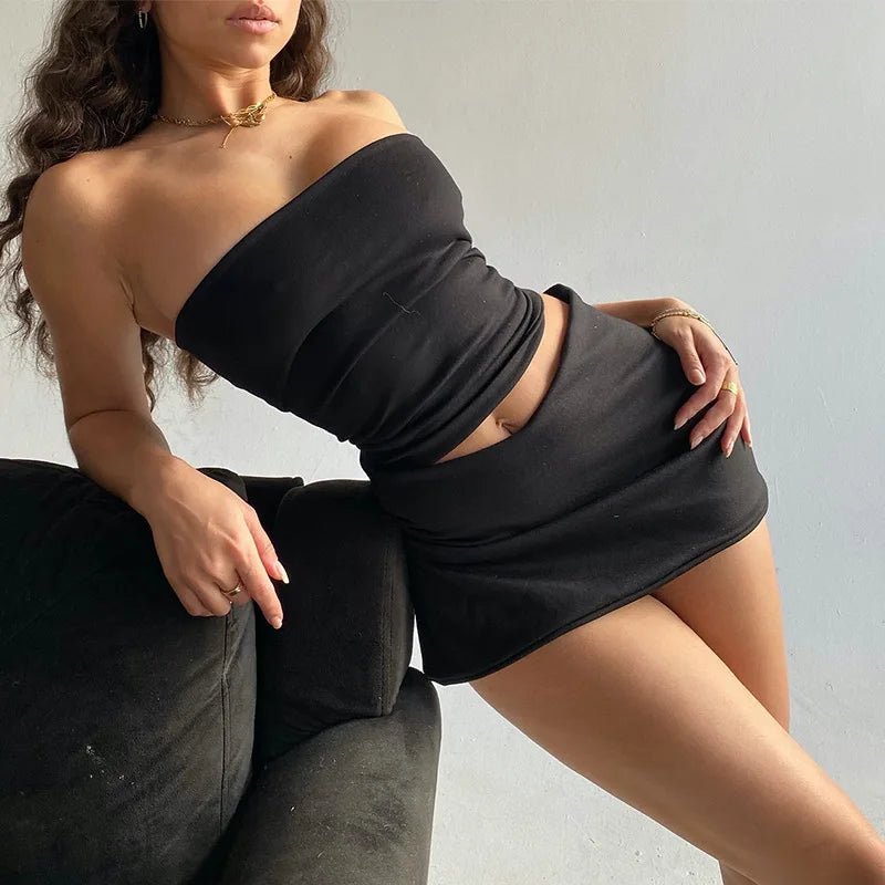 Dulzura - Tops de tubo para mujer, minifaldas para fiesta y Club, conjuntos de dos piezas a juego, trajes de vacaciones, artículos al por mayor para negocios, primavera 2025 - VibraStore
