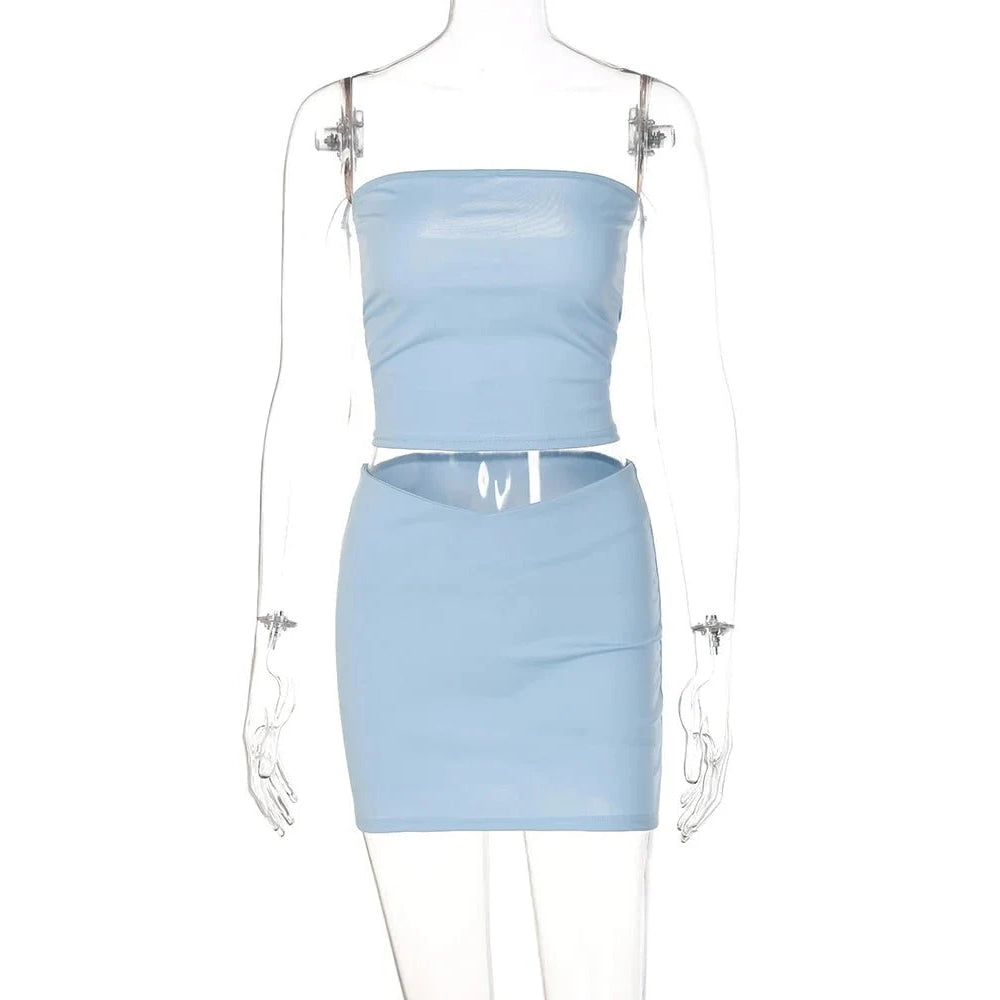 Dulzura - Tops de tubo para mujer, minifaldas para fiesta y Club, conjuntos de dos piezas a juego, trajes de vacaciones, artículos al por mayor para negocios, primavera 2025 - VibraStore
