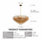 37 Extra Large Chandelier, 14-Light Gold Modern Round Chandelier For Living Room, Tiered Smoke Blown Glass Brass Chandeliers, Hanging Light Fixture For Bedroom, Dining Room, Foyer, Entryway