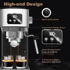 Chef Espresso Machine, Cappuccino & Latte Machine With ESE POD Filter & Milk Frother Steam Wand, Accurate Temperature & Time Control, Compact Coffee Machine For Home,Stainless Steel