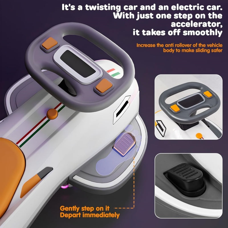 Electric Ride On Wiggle Car For Kids Toddlers With Light Music,2 In 1 360 Steering Wheel Powered Swing Twist Car