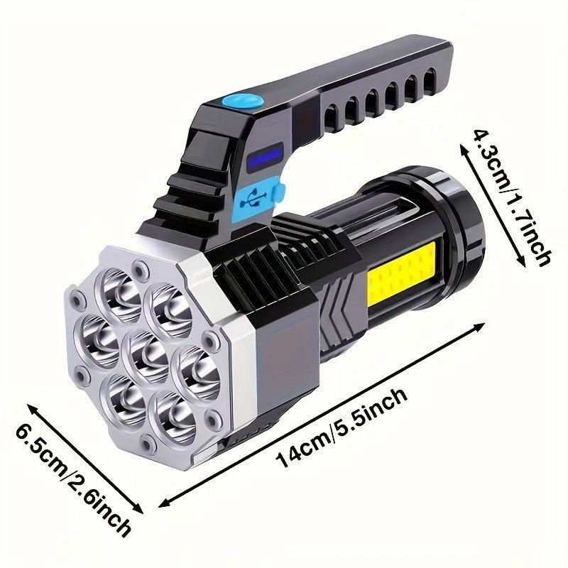 7 LED Flashlight COB Torch Rechargeable Side Light USB Charging 4 Modes Waterproof Work Light