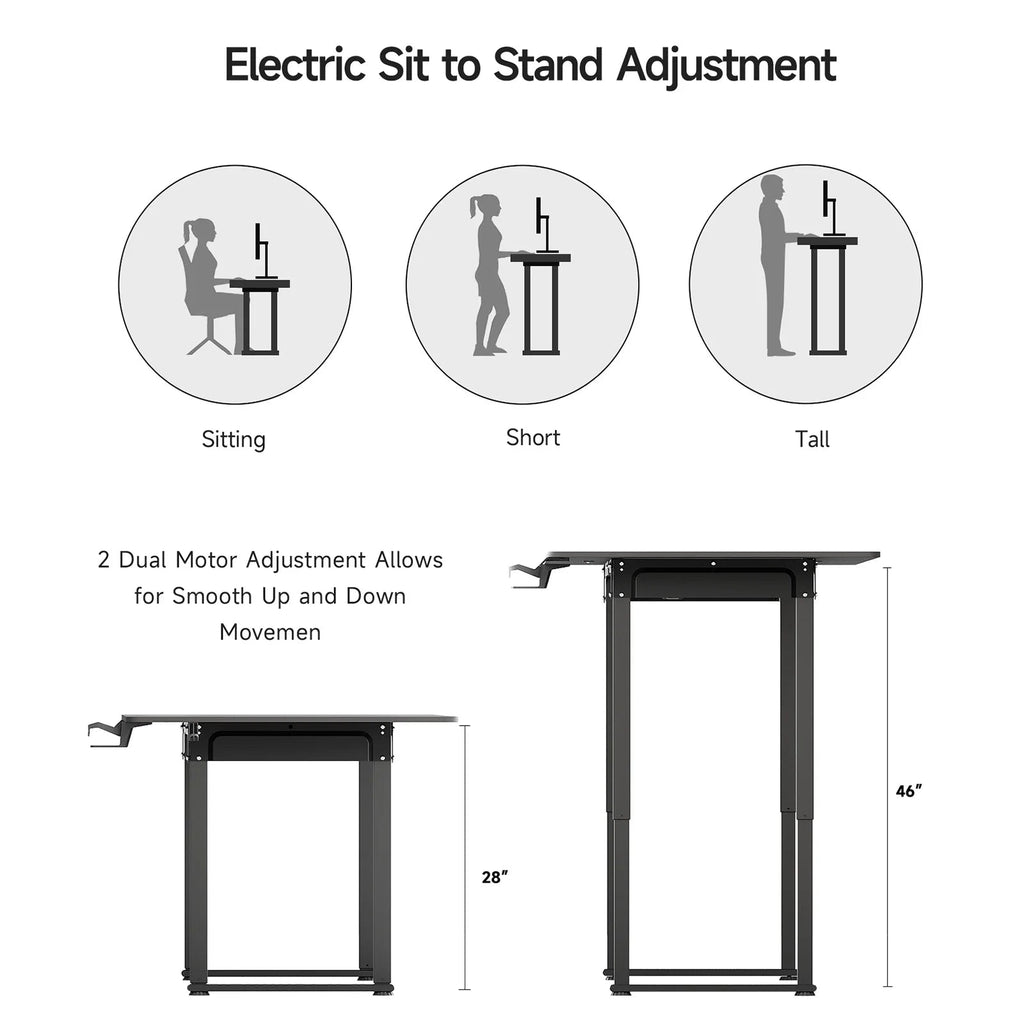 Electric Lifting Table, Square Standing Computer Desk Stand Up Desk With 4 Legs Sit Stand Desk Adjustable Height from 28 - 46" - VibraStore