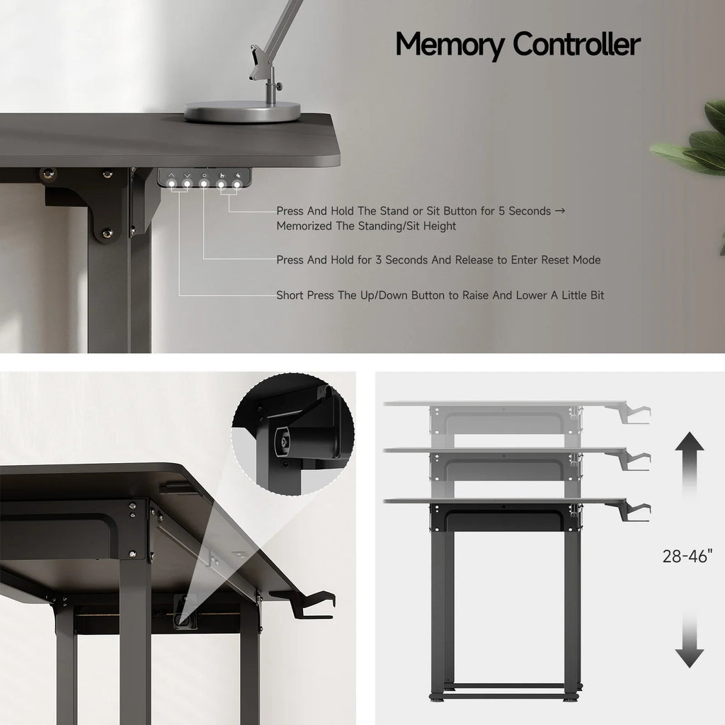 Electric Lifting Table, Square Standing Computer Desk Stand Up Desk With 4 Legs Sit Stand Desk Adjustable Height from 28 - 46" - VibraStore