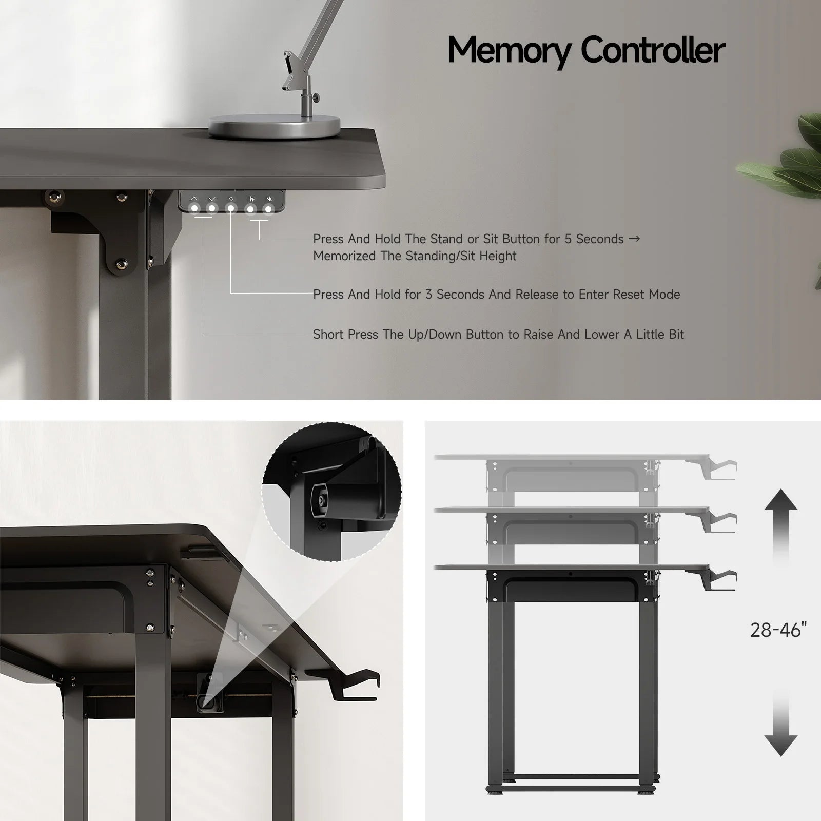 Electric Lifting Table, Square Standing Computer Desk Stand Up Desk With 4 Legs Sit Stand Desk Adjustable Height from 28 - 46" - VibraStore