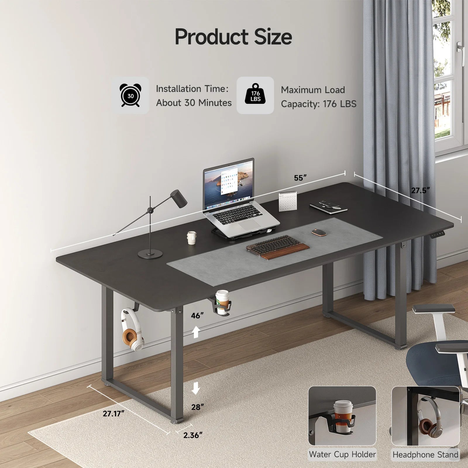 Electric Lifting Table, Square Standing Computer Desk Stand Up Desk With 4 Legs Sit Stand Desk Adjustable Height from 28 - 46" - VibraStore