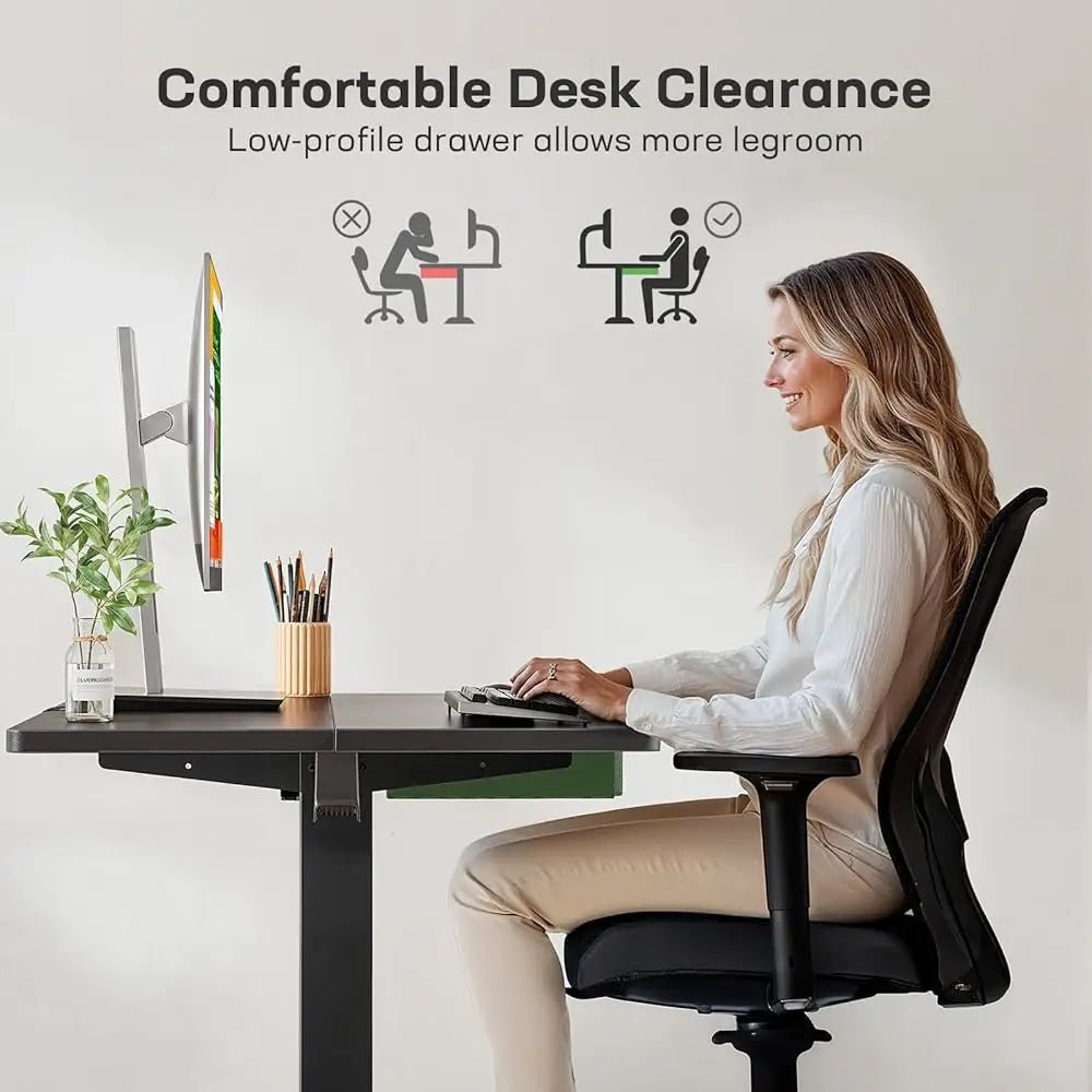 Electric Standing Desk With Drawer, 48 X 24 Electric Stand Up Desk, Ergonomic Adjustable Desk With Storage, Headphone/Bag - VibraStore