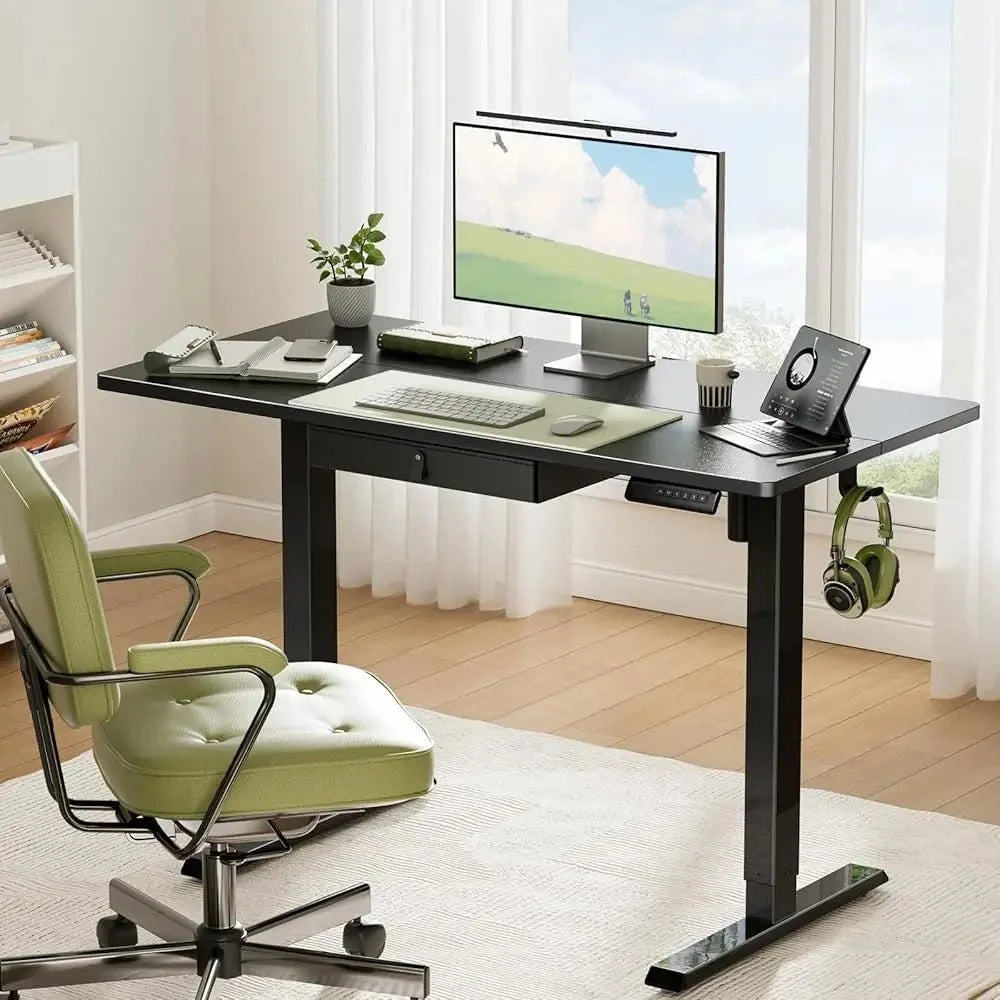 Electric Standing Desk With Drawer, 48 X 24 Electric Stand Up Desk, Ergonomic Adjustable Desk With Storage, Headphone/Bag - VibraStore