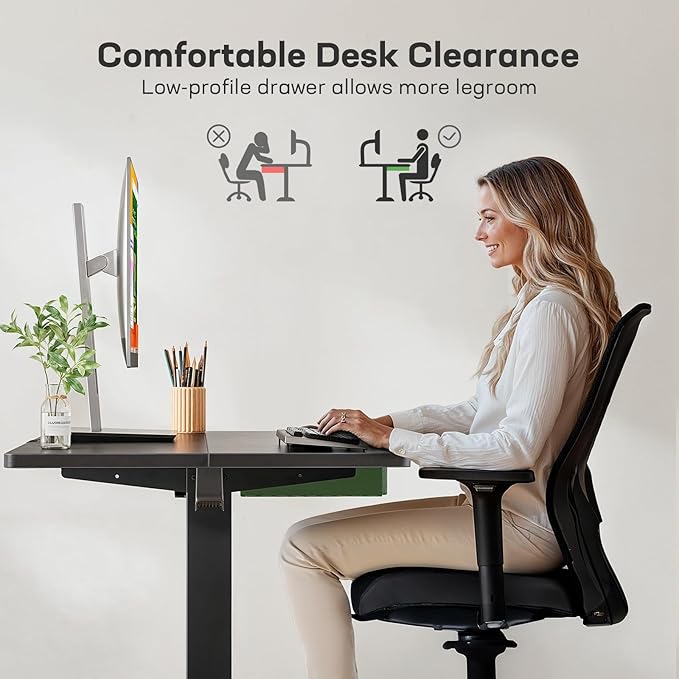Electric Standing Desk With Drawer, 48 X 24 Electric Stand Up Desk, Ergonomic Adjustable Desk With Storage, Headphone/Bag - VibraStore