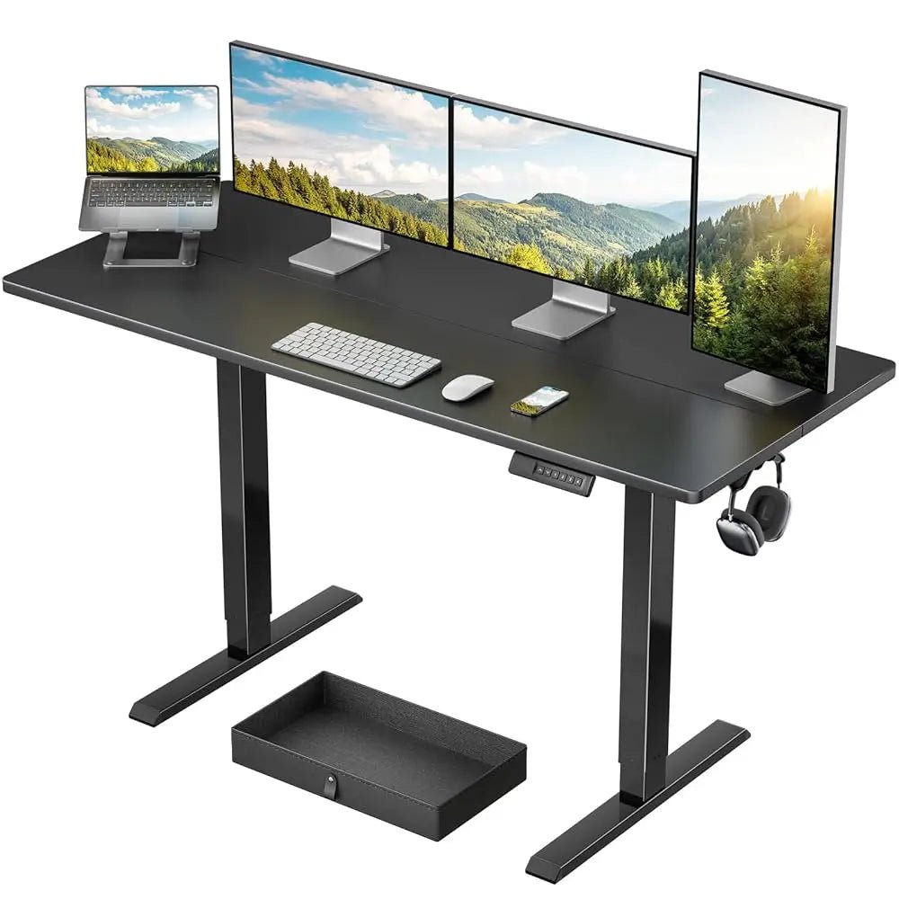 Electric Standing Desk With Drawer, 48 X 24 Electric Stand Up Desk, Ergonomic Adjustable Desk With Storage, Headphone/Bag - VibraStore