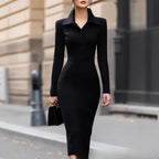 Elegant Designer - style Black French - style Shirt Dress - VibraStore