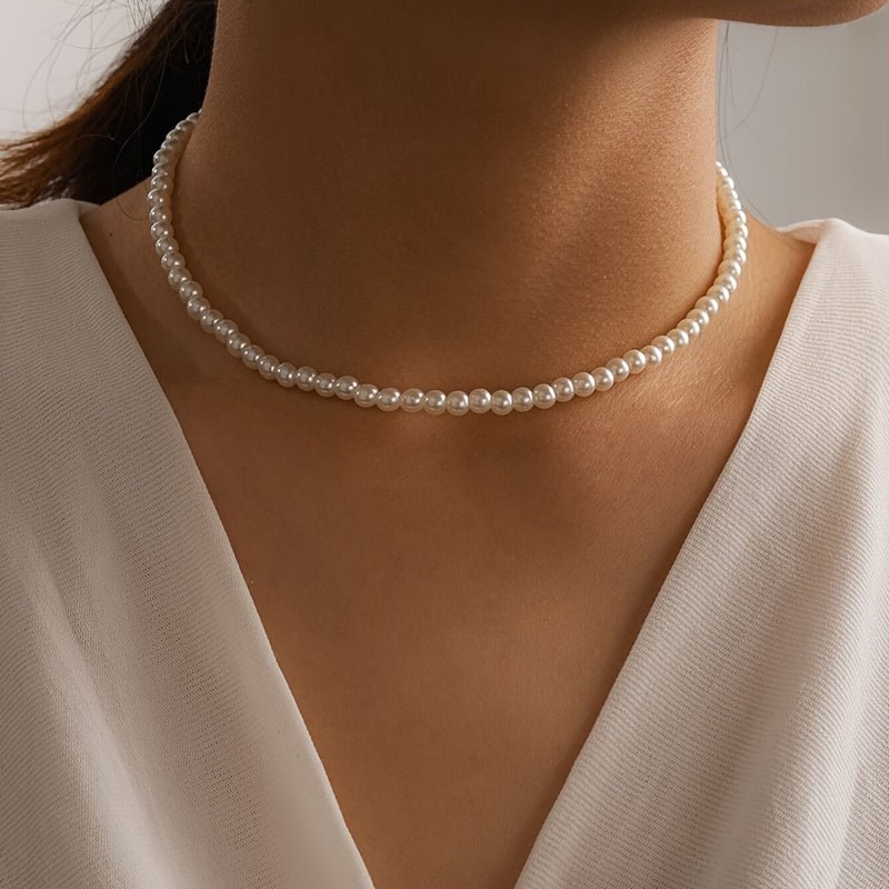Elegant Single - Strand Faux Pearl Choker Necklace for Women - Bohemian Style, Perfect for Parties, Gatherings, and Gifts, Versatile Accessory|Clavicle Chain|Imitation Pearls - VibraStore