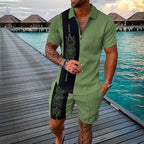 Ethnic Style men's short - sleeved suit, Fashionable T-shirt And Shorts 2 - piece set, Casual Zipper Polo shirt, Summer Loose Suit - VibraStore