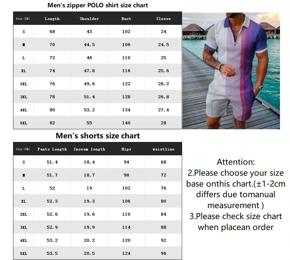 Ethnic Style men's short - sleeved suit, Fashionable T-shirt And Shorts 2 - piece set, Casual Zipper Polo shirt, Summer Loose Suit - VibraStore