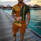 Ethnic Style men's short - sleeved suit, Fashionable T-shirt And Shorts 2 - piece set, Casual Zipper Polo shirt, Summer Loose Suit - VibraStore