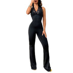 European And American Style Street Hot Girl Versatile V - neck Lace Trim Jumpsuit Flared Pants - VibraStore