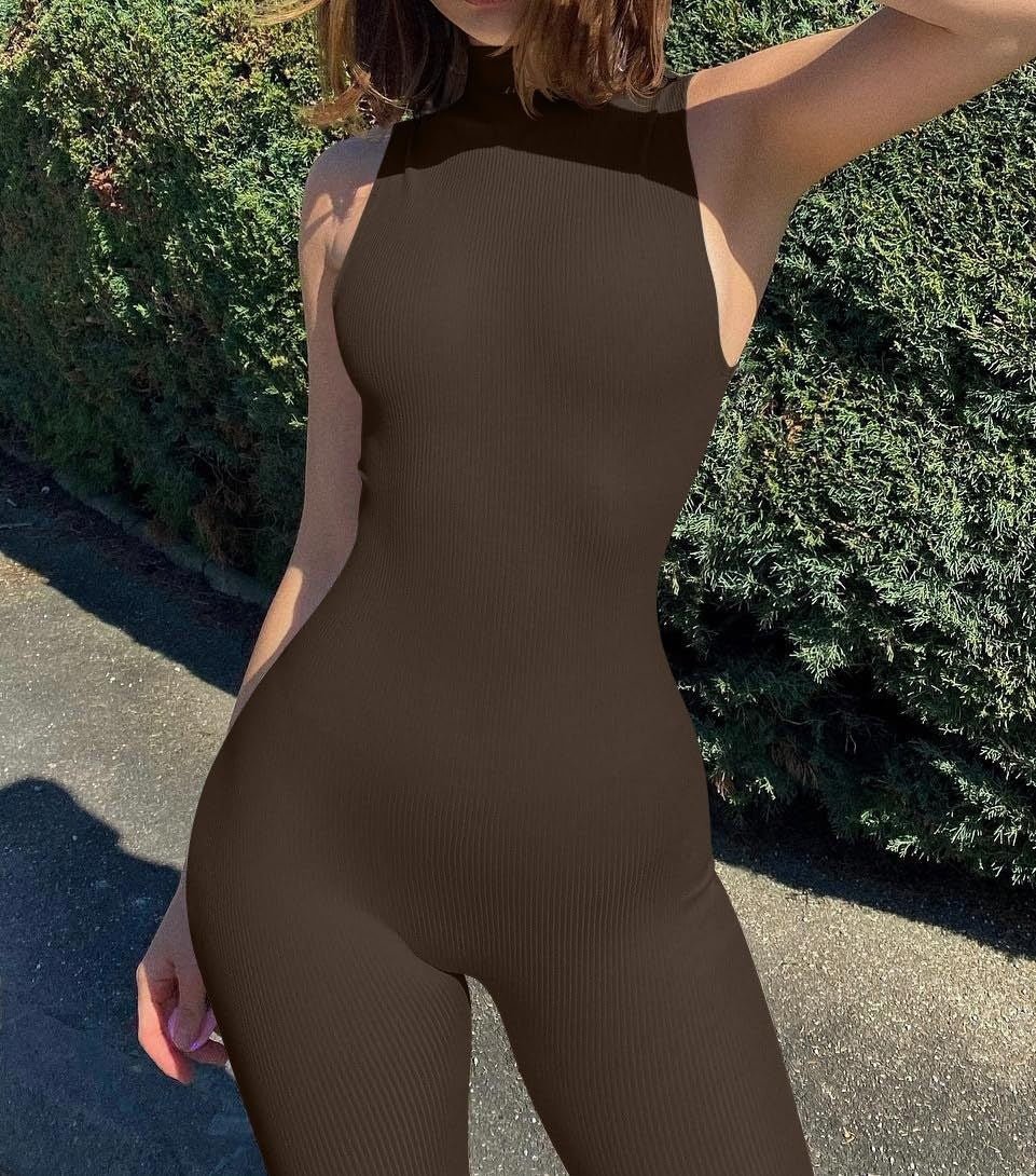 European And American Style Women Yoga Slim Rib Sleeveless Sports Jumpsuit - VibraStore