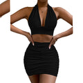 2pcs Dress Suits For Women Halter Lace-up Hip Top And Pleated Hip-covering Skirt