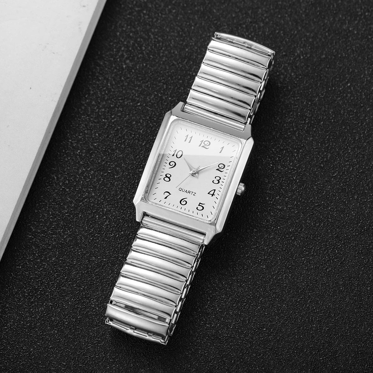 Fashion Elastic Strap Women Quartz Watch Rectangle Arabic Dial Ladies Wristwatches Relogio Feminino (No Box) - VibraStore