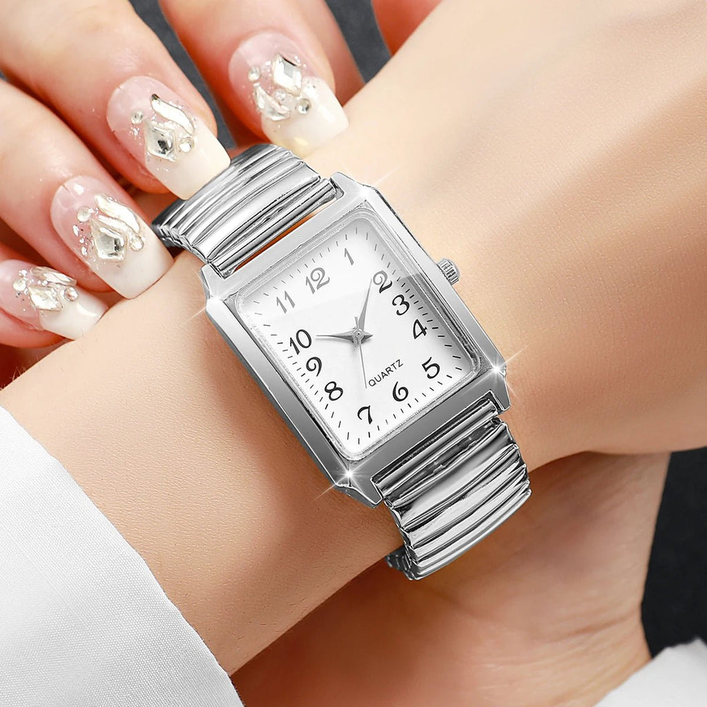 Fashion Elastic Strap Women Quartz Watch Rectangle Arabic Dial Ladies Wristwatches Relogio Feminino (No Box) - VibraStore