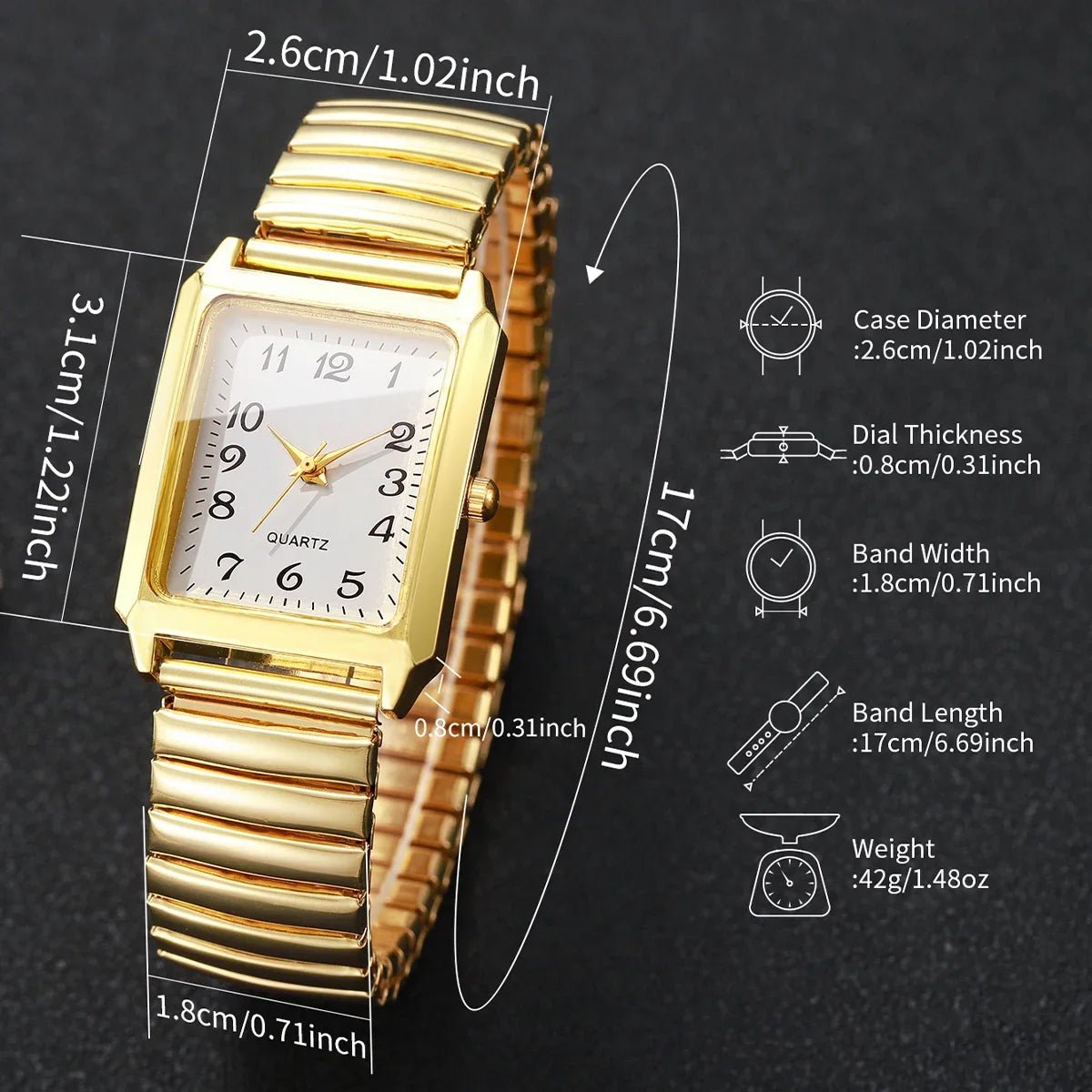 Fashion Elastic Strap Women Quartz Watch Rectangle Arabic Dial Ladies Wristwatches Relogio Feminino (No Box) - VibraStore