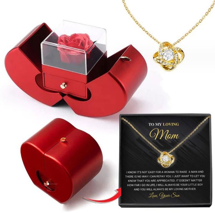 Fashion Jewelry Box Red Apple Christmas Gift Necklace Eternal Rose For Girl Mother's Day Valentine's Day Gifts With Artificial Flower Rose Flower Jewelry Box - VibraStore