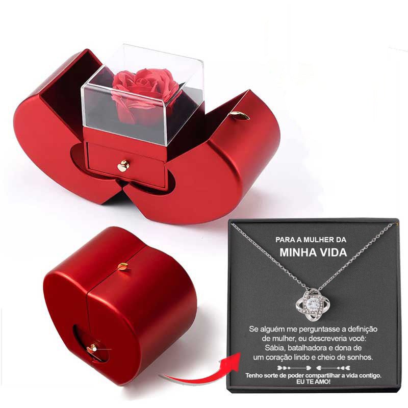 Fashion Jewelry Box Red Apple Christmas Gift Necklace Eternal Rose For Girl Mother's Day Valentine's Day Gifts With Artificial Flower Rose Flower Jewelry Box - VibraStore