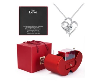 Fashion Jewelry Box Red Apple Christmas Gift Necklace Eternal Rose For Girl Mother's Day Valentine's Day Gifts With Artificial Flower Rose Flower Jewelry Box - VibraStore