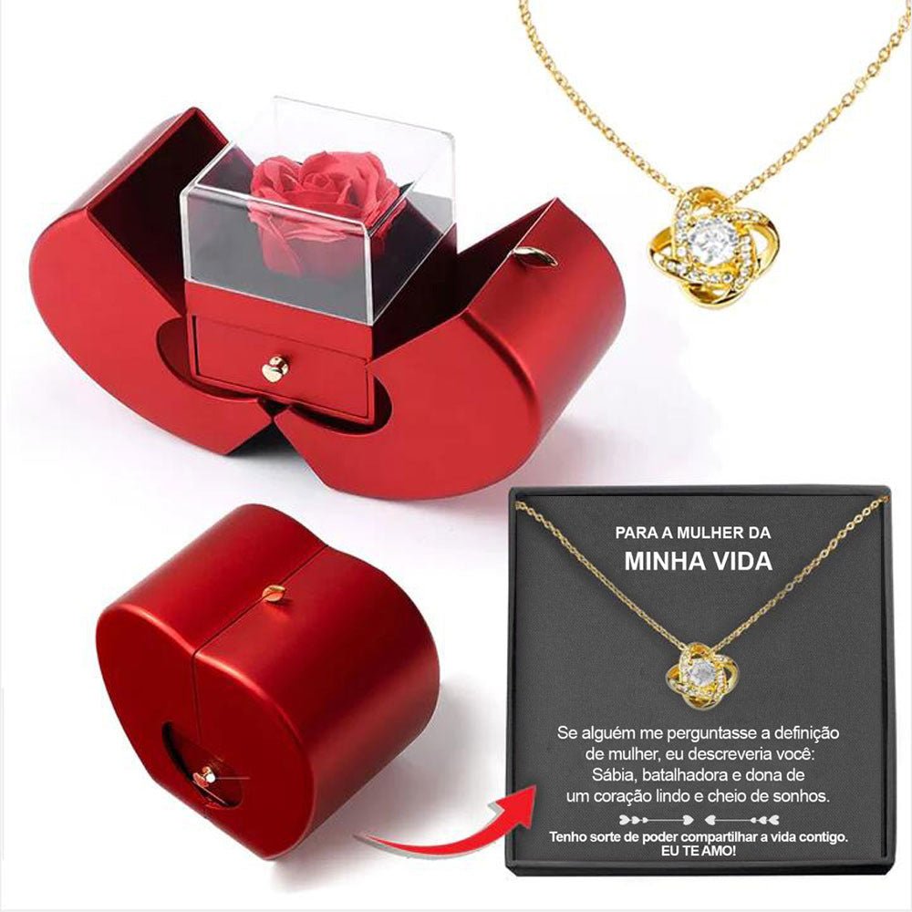 Fashion Jewelry Box Red Apple Christmas Gift Necklace Eternal Rose For Girl Mother's Day Valentine's Day Gifts With Artificial Flower Rose Flower Jewelry Box - VibraStore
