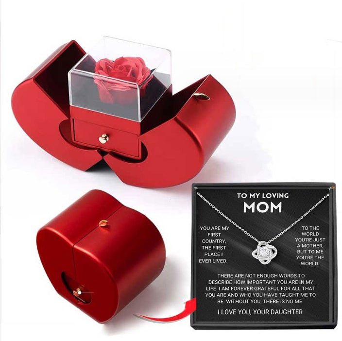 Fashion Jewelry Box Red Apple Christmas Gift Necklace Eternal Rose For Girl Mother's Day Valentine's Day Gifts With Artificial Flower Rose Flower Jewelry Box - VibraStore