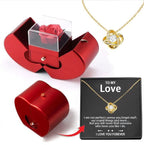 Fashion Jewelry Box Red Apple Christmas Gift Necklace Eternal Rose For Girl Mother's Day Valentine's Day Gifts With Artificial Flower Rose Flower Jewelry Box - VibraStore