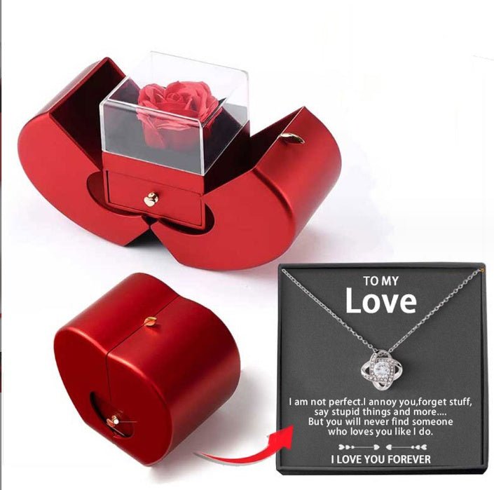 Fashion Jewelry Box Red Apple Christmas Gift Necklace Eternal Rose For Girl Mother's Day Valentine's Day Gifts With Artificial Flower Rose Flower Jewelry Box - VibraStore
