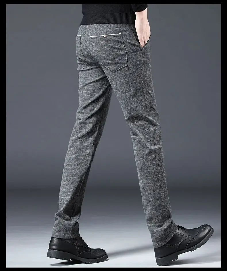 Fashion Men Slight Strech Korean Style Suit Pants Male Slim Fit Loose Straight Blazer Pants Look Taller Casual Black Trousers - VibraStore