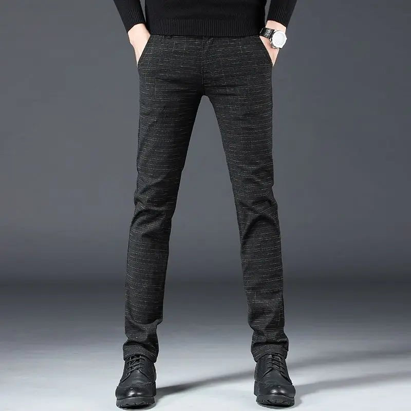 Fashion Men Slight Strech Korean Style Suit Pants Male Slim Fit Loose Straight Blazer Pants Look Taller Casual Black Trousers - VibraStore