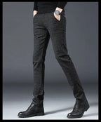 Fashion Men Slight Strech Korean Style Suit Pants Male Slim Fit Loose Straight Blazer Pants Look Taller Casual Black Trousers - VibraStore