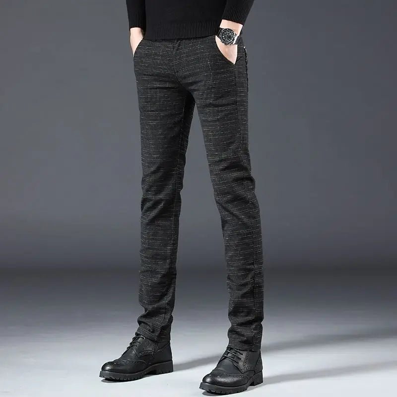 Fashion Men Slight Strech Korean Style Suit Pants Male Slim Fit Loose Straight Blazer Pants Look Taller Casual Black Trousers - VibraStore