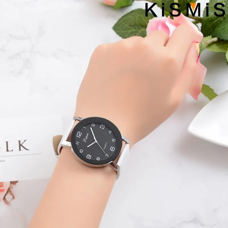 Fashion Women Quartz Watch Simple White Leather Wristwatch Ladies Dress Watch 4 Colors Waterproof Casual Stylish - VibraStore