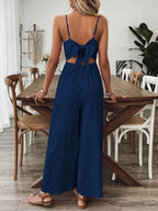 Fashionable Casual Jumpsuit With Shoulder Straps And A Bow Detail On The Back - VibraStore
