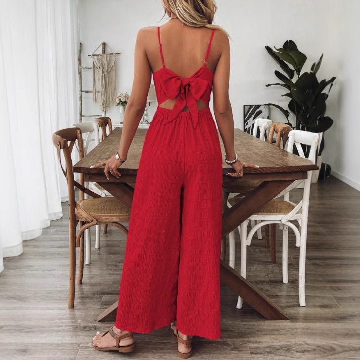 Fashionable Casual Jumpsuit With Shoulder Straps And A Bow Detail On The Back - VibraStore