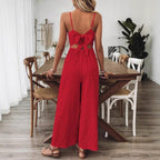 Fashionable Casual Jumpsuit With Shoulder Straps And A Bow Detail On The Back - VibraStore