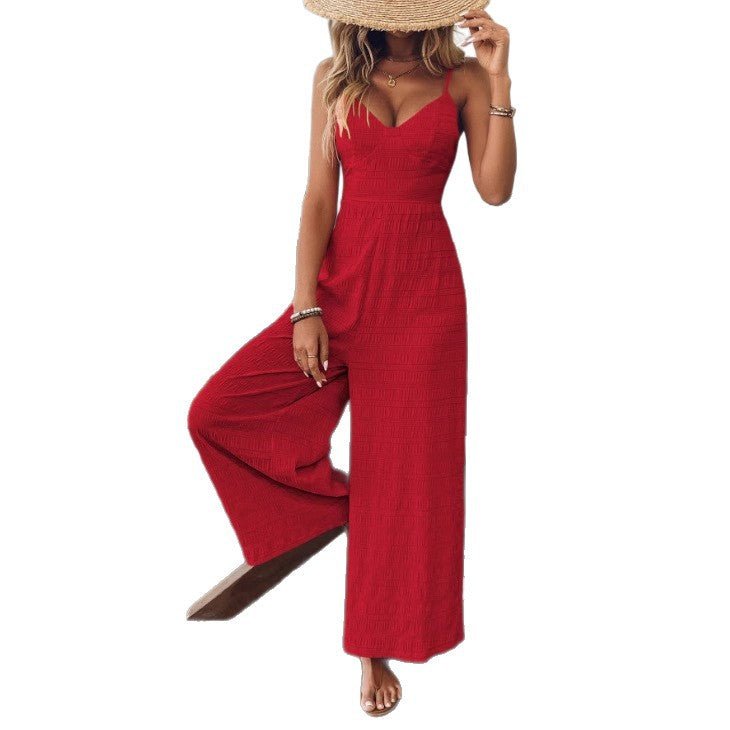 Fashionable Casual Jumpsuit With Shoulder Straps And A Bow Detail On The Back - VibraStore