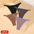 FINETOO 4 Uds bragas de algodón para mujer, pantalones brasileños sexis de cintura baja, bragas de Bikini de alta calidad de Color sólido, lencería cómoda - VibraStore