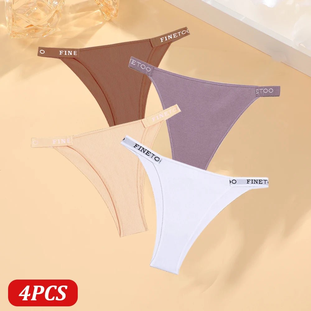 FINETOO 4 Uds bragas de algodón para mujer, pantalones brasileños sexis de cintura baja, bragas de Bikini de alta calidad de Color sólido, lencería cómoda - VibraStore
